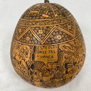 Vintage Hand Carved Peruvian Gourd Folk Art Rattle